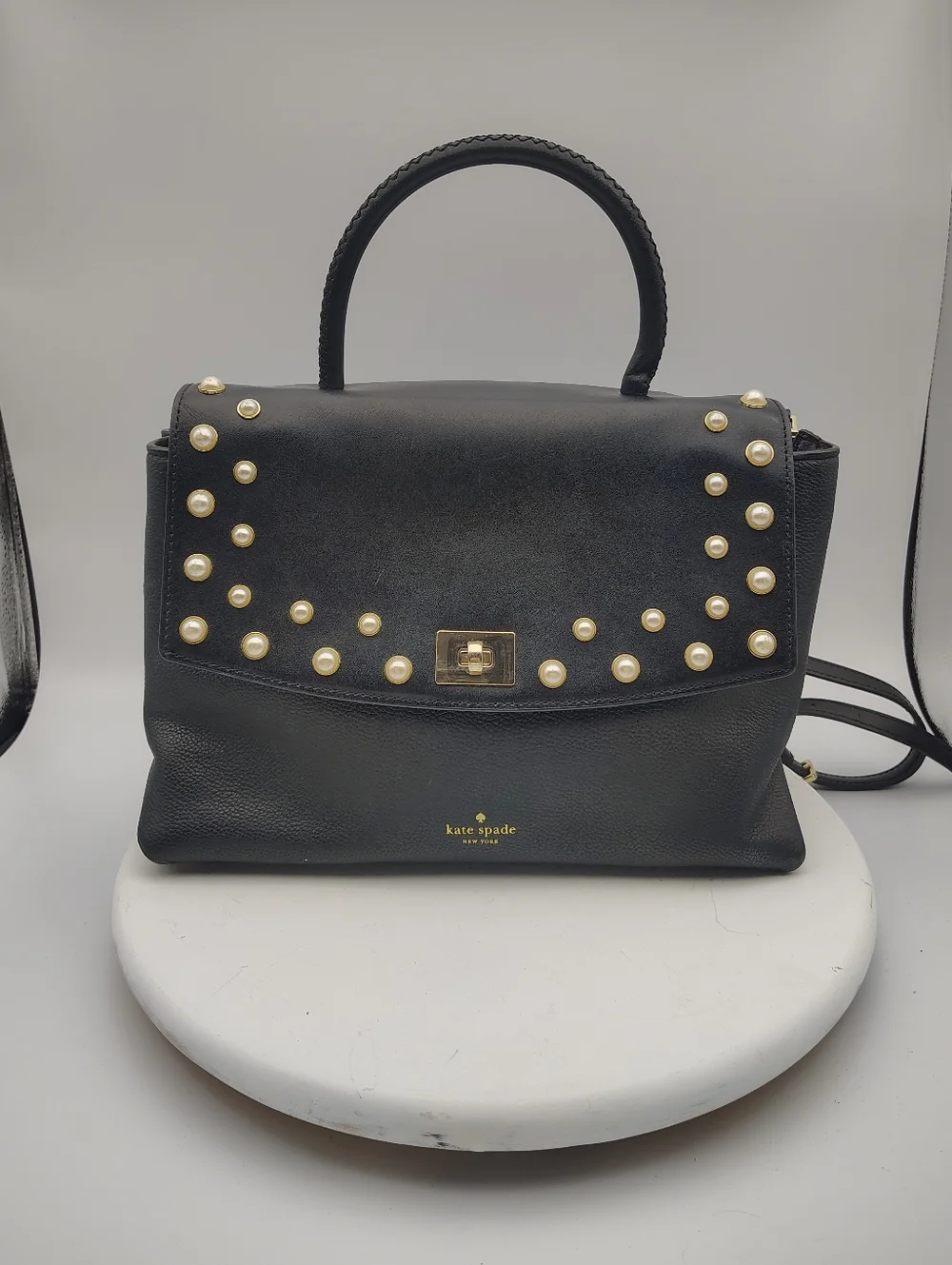Kate Spade Pearl-Stud Embellished Leather Shoulder/Crossbody Bag In Black